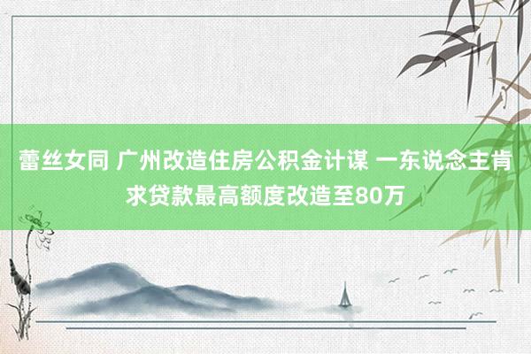 蕾丝女同 广州改造住房公积金计谋 一东说念主肯求贷款最高额度改造至80万